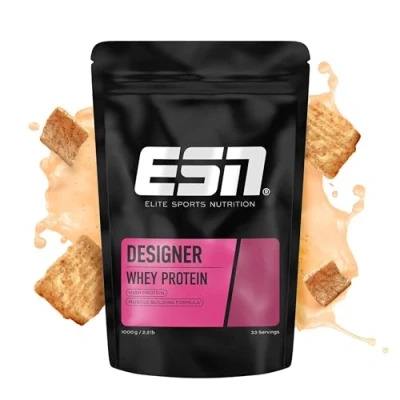 Obrázek ESN Designer Whey Protein prášek, Cinnamon Cereal, 1 kg, až 23 g proteinu na porci, ideální pro růst a udržení svalů, testovaná kvalita vyrobeno v Německu