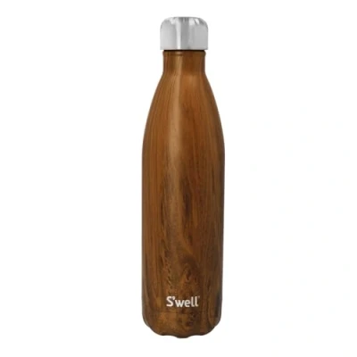 Obrázek S&#039;well Wiederverwendbare Wasserflasche aus Edelstahl, 750 ml, Teakholz, dreifach isolierte und auslaufsichere Trinkflasche für heiße kalte Getränke bis zu 48h Kalt/24h Heiß