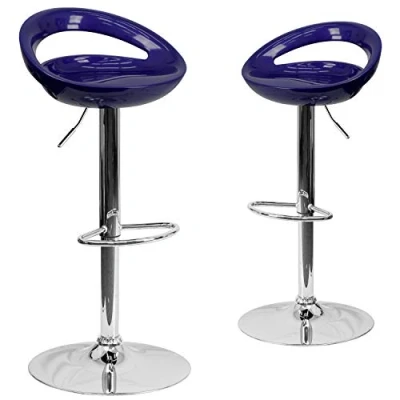 Obrázek Flash Furniture Moderner Barhocker aus Kunststoff, höhenverstellbar, mit Abgerundeter Rückenlehne und Chromsockel, Acrylnitril Butadien Styrol, Blau, 2 Stück