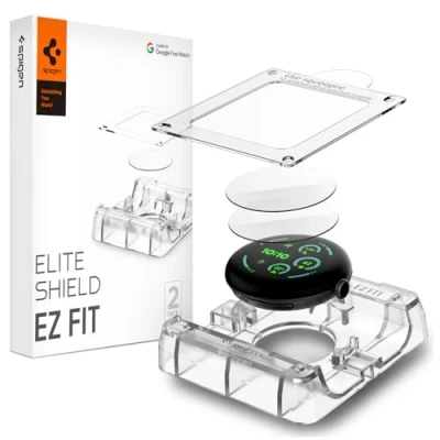 Obrázek Spigen Ochranná fólie Eliteshield EZ Fit kompatibilní s Google Pixel Watch 3 45 mm, 2 kusy, pomůcka pro umístění instalaci, proti poškrábání, EPU