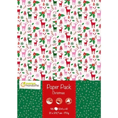 Obrázek Avenue Mandarine CC039C Paper Pack, 96 Bogen aus Papier 170g (24 Designs x4), DIN A4, 21 x 29,7 cm, ideal für Bastelprojekte, 1 Weihnachten