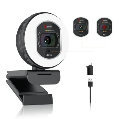 Obrázek Angetube Webcam 4K mit Licht Streaming Kamera für PC Dual AI Rauschunterdrückungs Mikrofon, Auto Fokus und eingebautem Sichtschutz. USB 1080P 60FPS Laptop Mac