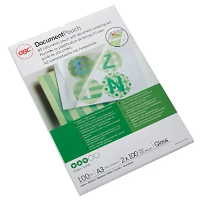 Obrázek GBC laminovací fólie A3 100 mic, robustní kapsy v balení po kusech, lesklé, průhledné, ideální do kanceláře a školy, 3740307
