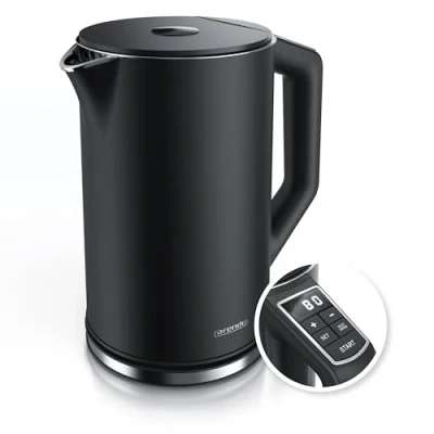 Obrázek Arendo Rychlovarná konvice z ušlechtilé oceli s nastavením teploty 40 100 stupňů v 5 krocích design dvojitou stěnou model ELEGANT 1,5 litru 2200 W vařič na čaj ukazatelem GS