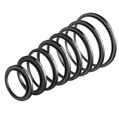 Obrázek Neewer® 8 kusů Step Up kroužku sada z vysoce kvalitního eloxovaného hliníku, obsahuje: 49 52 mm, 55 58 62 67 72 77 82 mm pro Černá