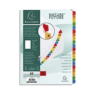 Obrázek Exacompta 1111E kartonový registr a z pro DIN A4 kartonu 20dílný plná výška 21 x 29,7 cm bílá, barevné zesílené tabulky s indexovou stranou dělicí listy, oddělovací proužky pořadače