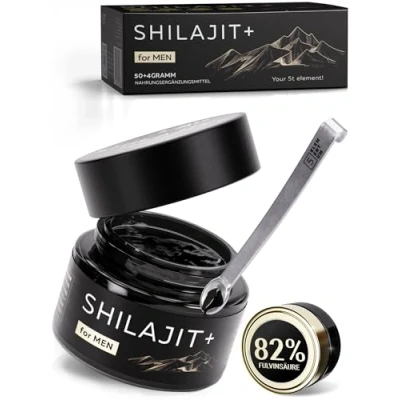 Obrázek Shilajit Original Himalájská pro muže 82 % kyselina fulvinová 50 g Premium Mumijo ve vysokých dávkách z Himálajských hor I Ruční sklizeň vč. 500 mg dávkovací lžíce