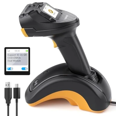 Obrázek Inateck Skener čárového kódu Bluetooth, 2D 1D bezdrátový ruční skener, QR kód s dotykovou obrazovkou a chytrou základnou, CMOS CCD duální moduly, větší dosah, podporuje aplikaci SDK, P8