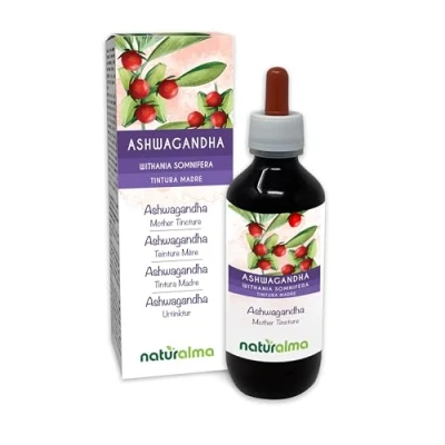 Obrázek Ashwagandha nebo indický ženšen (Withania somnifera) kořeny tinktura bez alkoholu Naturalma tekutý extrakt kapky 200 ml doplněk stravy Veganer