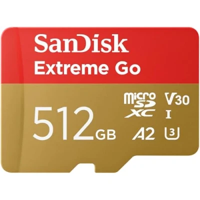 Obrázek SanDisk 512GB Extreme Go Micro SDXC karta (pro chytré telefony a tablety se systémem Android, akční kamery, Drones, UHS I, až 200 MB/s 5K, 4K UHD, Rescue pro Deluxe, V30, třída 10, U3) Amazon
