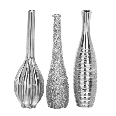 Obrázek Deco 79 váza keramická vaza, 3 kusy, výška 33 cm, šířka 10 cm 69681, keramika, stříbro, 13&quot; x 4&quot;