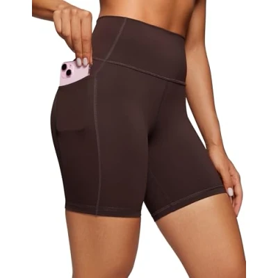 Obrázek CRZ YOGA Naked Feeling dámské krátké legíny High Waist cyklistické kalhoty jóga fitness sportovní s kapsami 10/13/15/20 cm, Hot Fudge brown