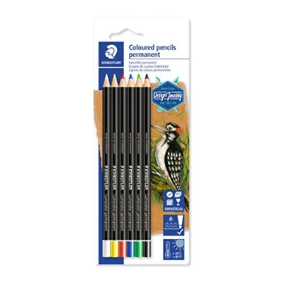 Obrázek STAEDTLER Pastelka 10820BK6 C (voděodolná, Lumocolor permanent glasochrom, krycí na tmavých a transparentních plochách, neprobíhá papírem, pro mnoho povrchů), blistrová karta v 6 barvách