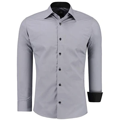 Obrázek J&#039;S FASHION Pánská košile Slim Fit s dlouhým rukávem pro volný čas snadná údržba snadné žehlení, Šedá