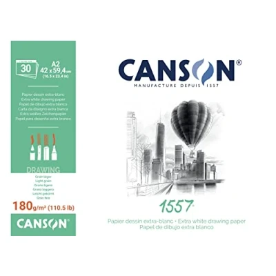 Obrázek CANSON 1557® kreslicí papír lepený hlavou, DIN A2 42 x 59,4 cm, 30 listů, 180 g/m², lehce zrnitý