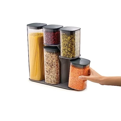 Obrázek Joseph Ensemble de 5 Boites Rangement Cuisine, Hermetiques avec Support fonctionnel Gris