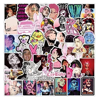 Obrázek 50PCS zpěvák Lil BO Peep Rock hudební nálepky na laptop a lahve vodu, voděodolná, s dlouhou životností, trendy vinylová nálepka notebook pro teenagery, počítač, cestovní taška