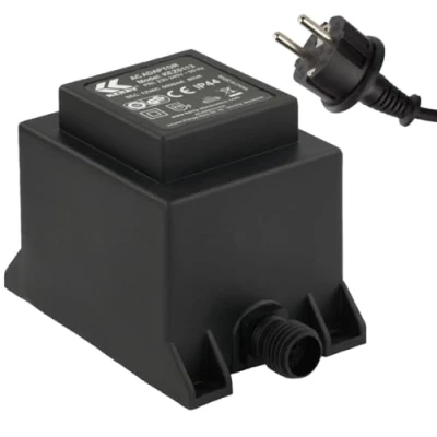 Obrázek KERRY ELECTRONICS 12V Trafo 60VA/W, AC/AC střídavý proud, pro venkovní použití IP44 mimo jiné LED osvětlení a černé