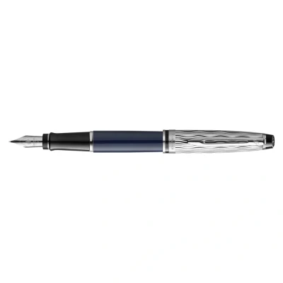 Obrázek Waterman Expert Füller Metall und blaue Lackierung ziselierte Kappe mittlere Feder aus Edelstahl Tinte Geschenkbox