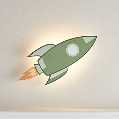 Obrázek Lights4fun LED nástěnné svítidlo raketa dálkové ovládání časovač provoz na baterie vnitřní prostor dekorace dětského pokoje