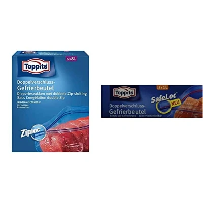 Obrázek Toppits Dvojitý uzávěr mrazicí sáček, SafeLoc, 8 litrů, dno, 6 kusů, průhledný