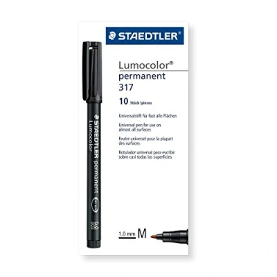 Obrázek STAEDTLER permanentní univerzální tužka Lumocolor, hnědá, odolná proti rozmazání a vodě, rychle schne, špička M se šířkou linie 1 mm, Made in Germany, 10 hnědých popisovačů, 317 7