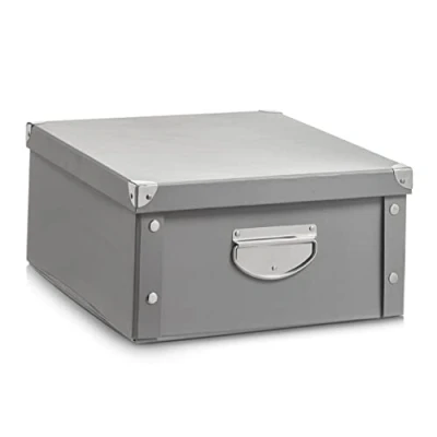 Obrázek Úložný box Zeller 17574, modré pruhy, lepenka, dekorace, cca33 נ33,5 נ32 cm., Šedá, 40 x 33 17 cm