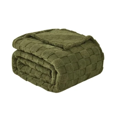 Obrázek Good Nite hebká přikrývka, flaušový gauč, přehoz deka, fleecová měkká kostkovaná, zelená, deka jaro, léto, podzim, zima, čtyři roční období (150 x 200 cm, olivově zelená)