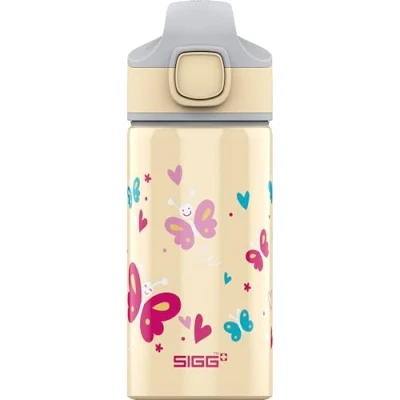 Obrázek SIGG Hliníková láhev na pití pro děti Miracle s brčkem zabezpečená proti vytečení lehká jako pírko bez BPA certifikováno klimaticky neutrální škola &amp; sport, motýl, 0,4 l