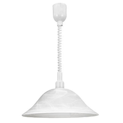 Obrázek EGLO Závěsné svítidlo Alessandra, závěsná lampa se spirálovým kabelem, výškově nastavitelná, klasická, kuchyňská z plastu a alabastrového skla, na jídelní stůl v bílé barvě s