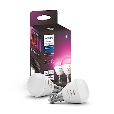 Obrázek Philips Hue White &amp; Color Ambiance E14 LED žárovky balení 2 ks (470 lm), stmívatelné svítidlo pro světelný systém s 16 miliony barev, chytré ovládání světla pomocí hlasu a aplikace