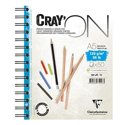 Obrázek Clairefontaine 975023C Zeichenblock Cray’On (120 g, ideal für Trockentechnik, 50 Blatt, DIN A5, 14,8 x 21 cm, Spiralbindung, mikroperforiert) extra weiß
