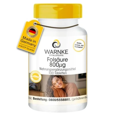 Obrázek kyselina listová 800 µg 100 tablet veganské a ve vysokých dávkách folická vitamin B9 varování vitální látky německá lékárna
