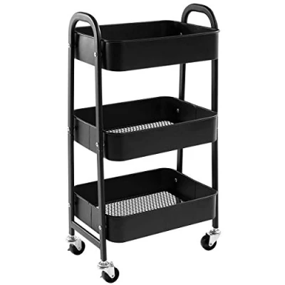 Obrázek DOEWORKS Úložný vozík, 3patrový kov, Utility, organizér do kuchyně, na make up, koupelnu, kancelář, černý
