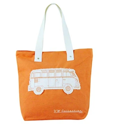 Obrázek BRISA VW Collection Volkswagen ležérní plátěná taška, nákupní taška plážová (robustní/VW T1 Bulli Bus motiv), Oranžová
