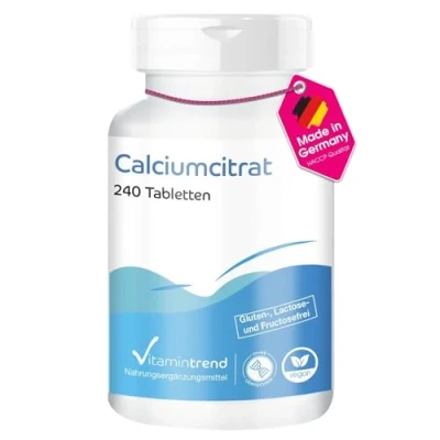 Obrázek Vitamintrend Vysoká dávka vápníku 900 mg, 240 tablet, z citrátu vápenatého, veganský doplněk stravy bez přísad, vyrobeno v Německu