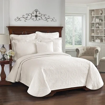 Obrázek Historic Charleston Collection King Charles Modern Farmhouse Floral Matelasse Decke Kingsize, elfenbeinfarben