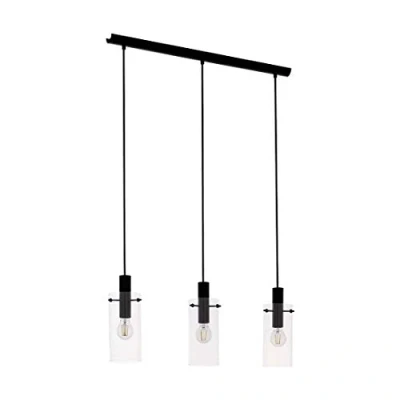 Obrázek EGLO Závěsné svítidlo Montefino, závěsná lampa se 3 žárovkami, z kovu v černé barvě a čiré sklo, na jídelní stůl, do obývacího pokoje, s objímkou E27