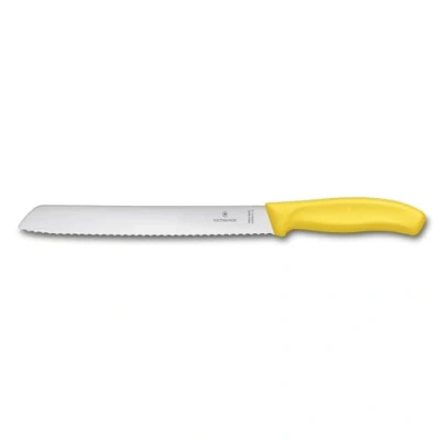 Obrázek Victorinox, Swiss Classic, profesionální nůž na chleba, extra ostrá čepel, vlnitý brus, 21 cm, robustní plastová rukojeť, nerezová ocel, žlutý