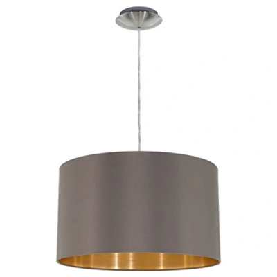 Obrázek EGLO Závěsná lampa Maserlo, 1 plamenné textilní závěsné svítidlo, svítidlo z oceli a látky, barva: matný nikl, cappuccino, zlatá, objímka: E27, Ø: 38 cm