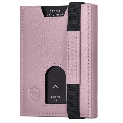 Obrázek VON HEESEN Slim Wallet s RFID ochranou pouzdro na karty pro muže a dámy Mini peněženka kožená malá peněženka, Levandule, Bez přihrádky mince