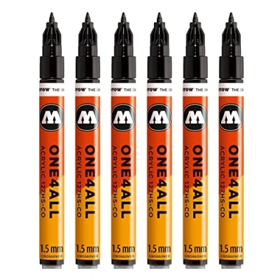 Obrázek Molotow One4All 127HS CO akrylový popisovač (tloušťka linky 1,5 mm, vysoce krycí a permanentní, odolný proti UV záření, pro téměř všechny podklady) 6 kusů barva 180 signální černá
