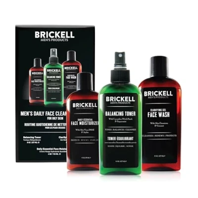 Obrázek Brickell Men&#039;s Products Denní čištění obličeje rutina pro mastnou pleť, nealkoholický toner, gelové mytí a zvlhčovač, přírodní bio vonící