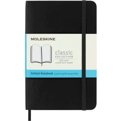 Obrázek Moleskine Klasický poznámkový blok, tečkovaný blok s měkkou vazbou a elastickým uzávěrem, formát Pocket 9 x 14 cm, černý, 192 stran
