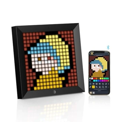 Obrázek Divoom Pixoo Pixel Art Digitální fotorámeček, programovatelný 16 * RGB LED panel, Smart Clock s oznámením o sociálních médiích, 7,18 palců Home Dekor kalendář hodiny, herní pomůcky (černý)