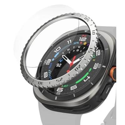 Obrázek Ringke Bezel Styling &amp; Glass kompatibilní se Samsung Galaxy Watch Ultra 47mm pouzdro, odolný proti poškrábání nerezový lunetový kroužek lepicí ochranný kryt s HD čirým pancéřovým sklem ochrana