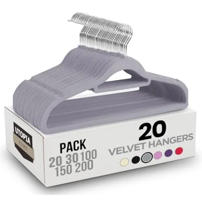 Obrázek Utopia Home Premium Antirutsch Kleiderbügel aus Samt rutschfeste und strapazierfähige mit Krawattenhalter Stark genug, Jacken Pullover zu halten (Grau, 20er Pack)