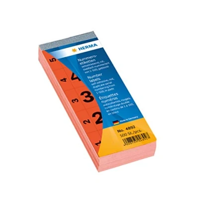 Obrázek HERMA 4892 blok čísel 1 500, dvojité, 500 kusů, 56 x 28 mm, samolepicí, matný, 2krát průběžný papír číselné štítky s čísly čísla, červená
