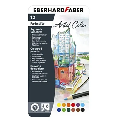 Obrázek Eberhard Faber 516013 akvarelové pastelky Artist Color, 12 pestrých akvarelových barev v kovovém pouzdře