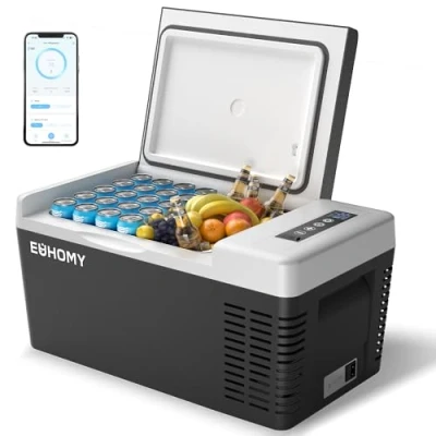Obrázek EUHOMY Kompresorový chladicí box 18 l, lednice do auta 20 C C, přenosná chladnička 12/24 V DC 100240 AC, mraznička s ovládáním WiFi pro kempování, cestování, člun
